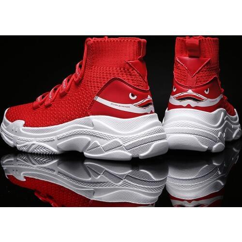 Big Size 47 Red Shark High Top Basketball Boots men Trainers Socks Shoes Chunky Sneakers Air mesh Trainers Zapatos de mujer