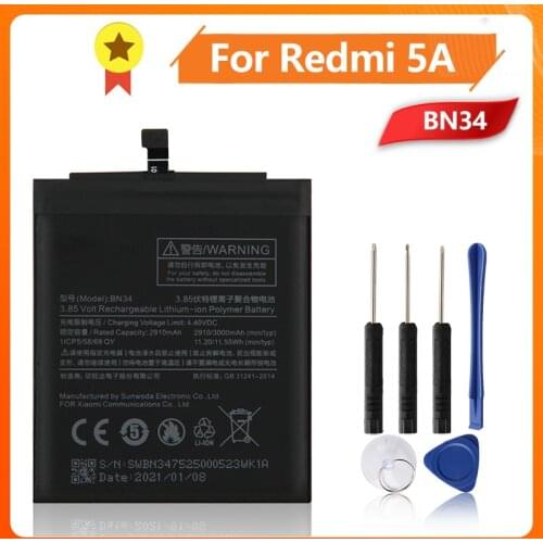 Xiao Mi Xiaomi Mi BN34 Phone Battery For Xiao mi Redmi 5A Redrice 5A BN34 3000mAh Original Replacement Battery + Tool