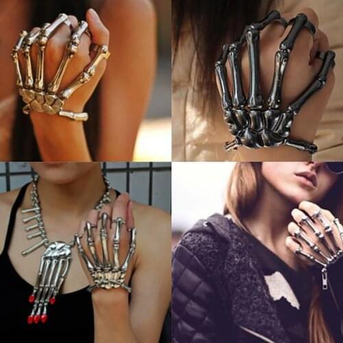 Steam Punk Finger bone Bracelet For Men Gothic Hand Skull Skeleton Elasticity Adjustable Women Bracelets Bangles Halloween Gift