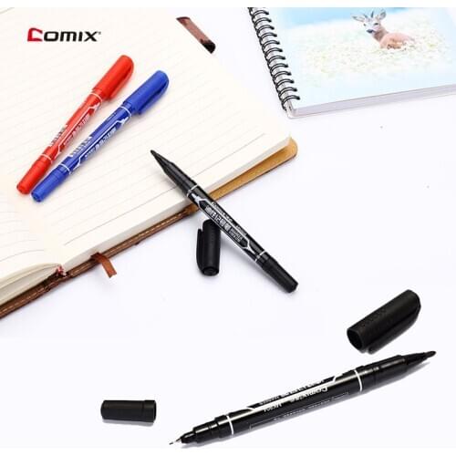 Comix 0.5mm/1.5mm Dual Head colorful Waterproof pen Permanent Paint Markers Oily Marker Pen stationery for school Art supplies
