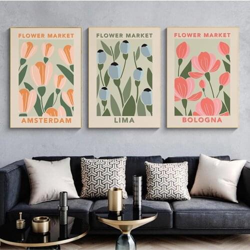 Flower Market Floral Botanical Museum Exhibition Canvas Painting Posters and Prints Wall Art Pictures for Living Room Home Decor