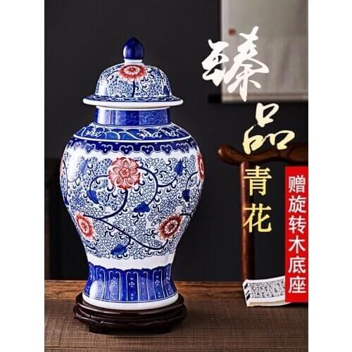 Jingdezhen Porcelain temple jar Antique Blue And White Sealed Storage pot Tea jar Home Decoration Living Room ceramic Ginger jar