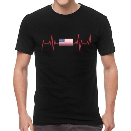 US Flag Heartbeat T-Shirts Men Streetwear T Shirt Short Sleeve American Flag Tshirts Cotton Tee Top Clothing