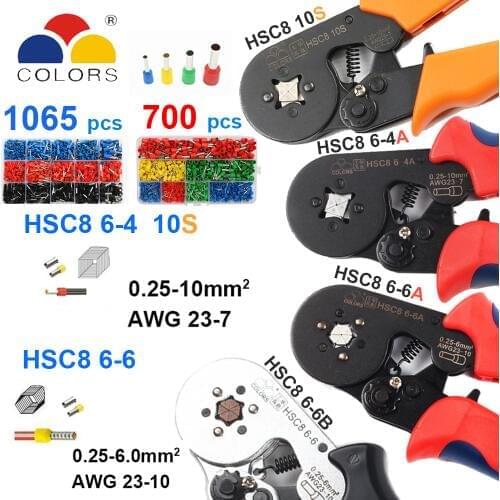 HSC8 10S 0.25-10mm2 23-7AWG crimping pliers HSC8 6-4A HSC8 6-6 mini round nose plier with tube needle terminals box hand tools