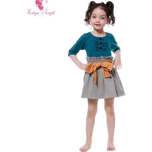 Kaiya Angel 1-9 T Children Girl Clothing Set Icing Shirt Skirt Suit With Belt Baby Girls Clothing Sets Girls Clothes Gray Skirt
