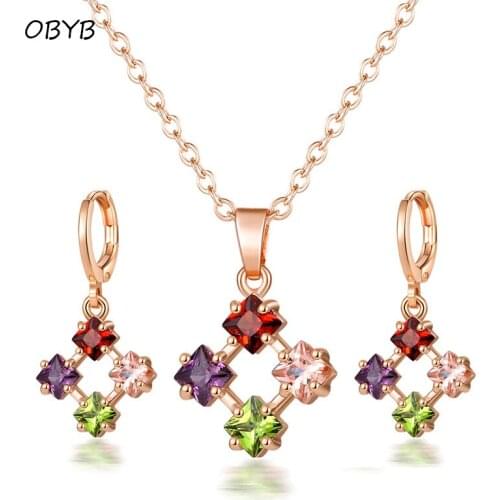 Top Quality Necklace Earrings Jewelry Sets For Women Fashion Colorful Crystal Zircon Necklace Earrings Sets Wedding Jewelry Gift