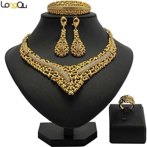 Longqu 2021 Fashion African Women Costume Jewelry Set Nigerian Wedding designer Jewelry set Dubai gold bridal Jewelry set
