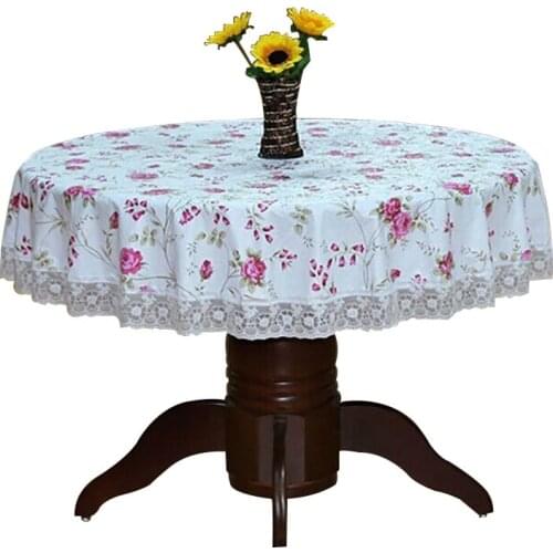 PlaiPastoral Round Table Cloth Waterproof Oilproof Floral PVC Printed Lace Edge Plastic Table Anti Hot Coffee Tablecloths