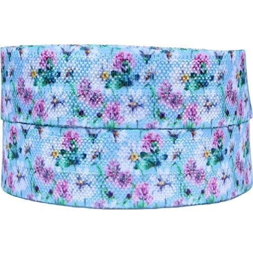 Small purple flower printing fold over elastic for headbands