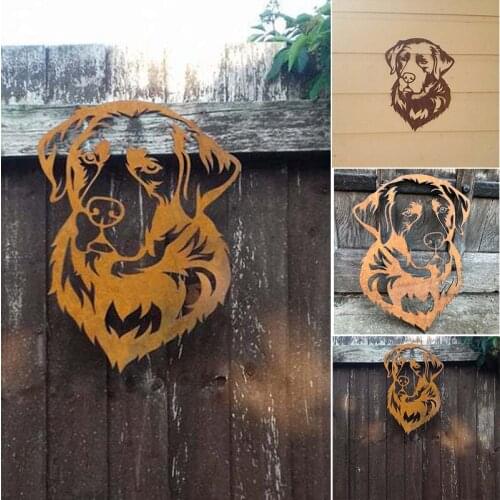 Metal Labrador Dog Silhouette Garden Art Sculpture Iron Elegant Garden Design Dog Face Statue E7