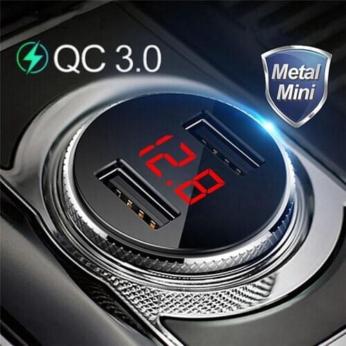 QC 3.0 Metal Dual USB Phone Car Charger LED Digital Display For iPhone Xiaomi Samsung Huawei Quick Charging Voltage Monitoring