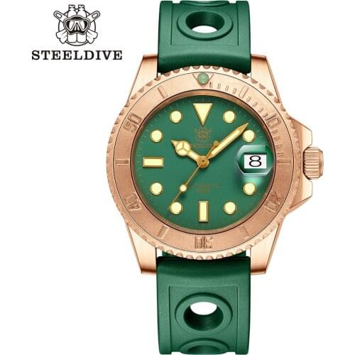 SD1953S STEELDIVE Mens Luxury Bronze Classic Wristwatch C3 Green Luminous NH35 Movement 300m Waterproof Mechanical Diving Watch