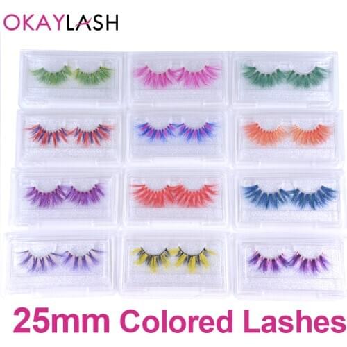 OKAYLASH 25mm cruelty free Naturual Long colored 3D mink false eyelash makeup tool party dramatic soft colorful eyelashes