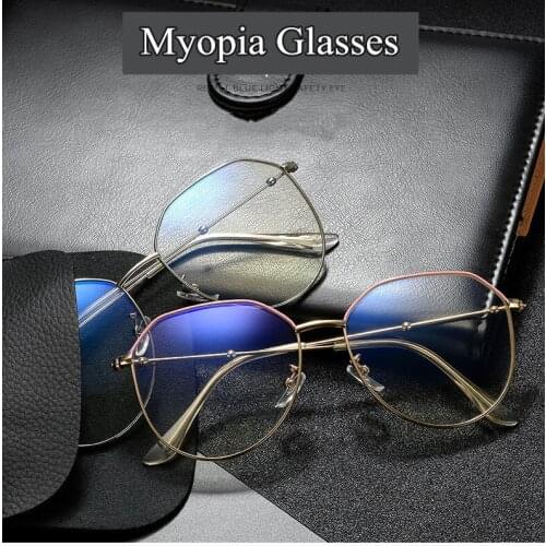 Women Round Metal Glasses Frame With Degree Men Ultralight Finished Myopia Glasses -0.5 -0.75 -1 -1.5 -2 -2.5 -3 -3.5 -3.75 -4