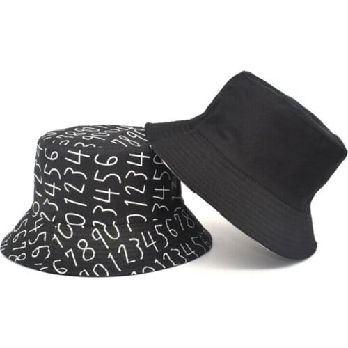Number Decorated Bucket Hat in Cotton Made Fisherman Cap Travel Sunhat Outdoor Panama for Men Women with Flat Top