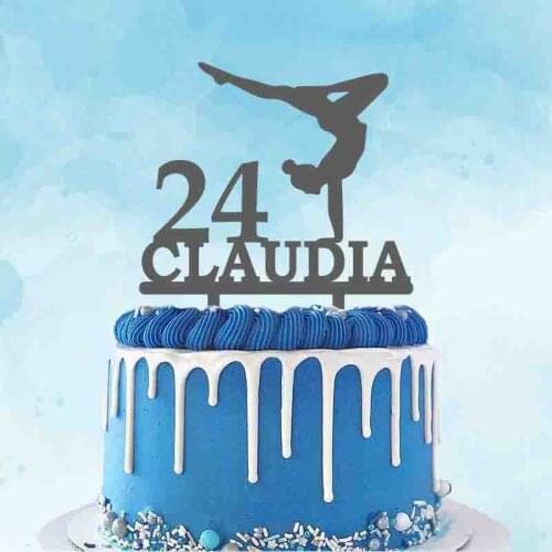 Personalized Yoga Cake Topper Custom Name Age Girl Playing Yoga Silhouettes For Dancer Birthday Party Cake Decoration Topper