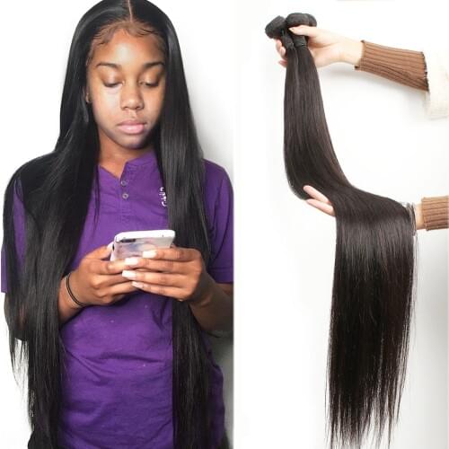 32 34 36 38 40 Inch Peruvian Straight Hair Bundles Weave 100% Human Hair Natural Color Remy Human Bundles For Black Women