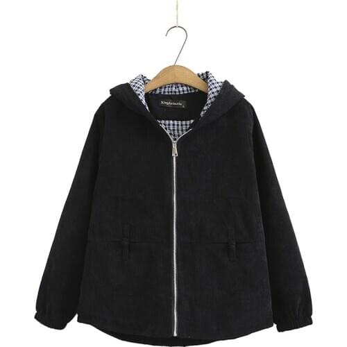 Plus Size Womens Hooded A-line Corduroy Jackets Large Size Casual Solid Outerwear Vintage Female Clothing