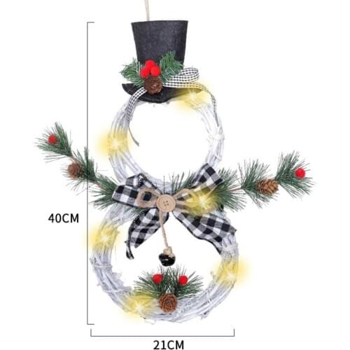 Christmas Hang Decoration LED Lights Snowman Xmas Wreath Rattan Circle Pendants Door Home Christmas Tree Decoration