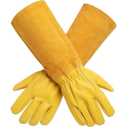 Gardening Gloves For Women And Men Thron Proof Rose Pruning Cow Leather Gloves With Long Forearm Protection Gauntlet