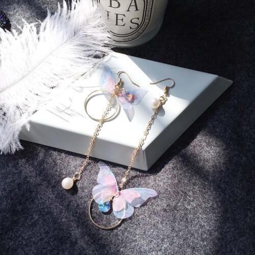 Butterfly Long Wings Earrings Best Gift Korea Retro Asymmetrical for Womens Alloy
