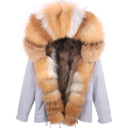 Real Fur Coat Winter Jacket Female Natural Raccoon Fur Collar Thick Parkas Fox Fur Coat Women Natural Fur Coat Lining Parka