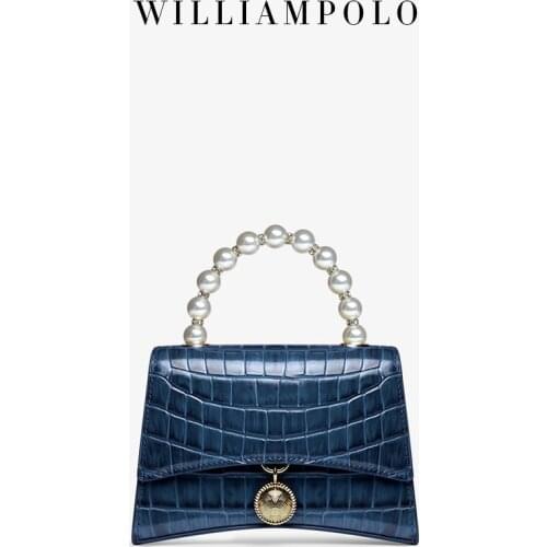 WILLIAMPOLO Genuine Leather Women Bags Fashion Crossbody Bag With Pearl Handle Luxury Design Handbag #209116