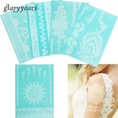 Glaryyears 1 Sheet Beauty White Bracelet Jewelry Tattoo Sticker Flower Lace Pendant Temporary Decal for Women Body Makeup Art WJ