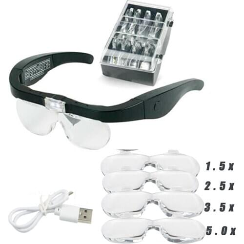 Magnifying Glass with Led Lights Loupe Magnifier1.5/2.5/3.5/5.0X USB Rechargeable for Reading Jewelers Watchmaker Repair Wearing
