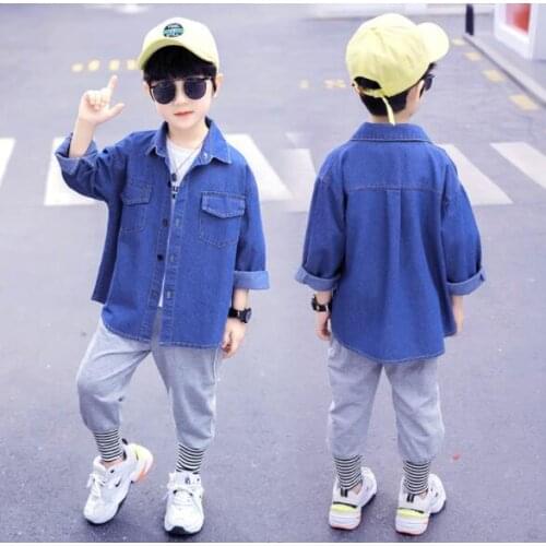 Boys Outwear Clothes Boys Casual Jeans Shirt Kids Cowboys Jacket Boys Shirt Childrens Fashion Long-sleeved Cotton Boys Tops