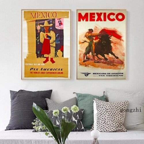 Vintage World Airways Travel Poster Mexico Classic Canvas Paintings and Prints Wall Art Pictures Living Room Home Decor Gifts