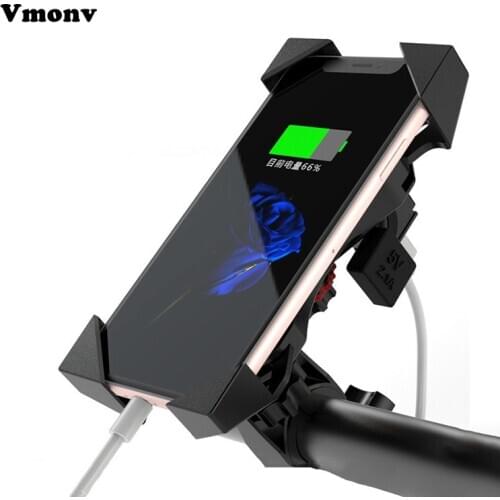 Vmonv Motorcycle Phone Fast Charging Holder For iPhone X 8P Moto USB Charger Stand Auto Lock 360 Rotation Mobile Phone GPS Mount