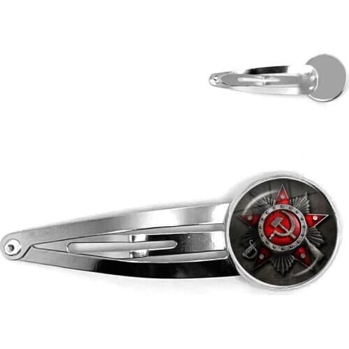 CCCP USSR Soviet Army Red Star Hairpins 20mm Glass Cabochon Art Round Russian Badges LOGO Hair Jewelry For Women Girls Gift