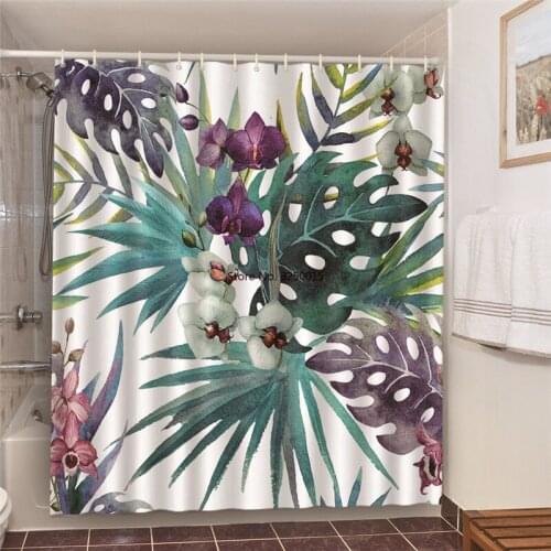 Green Cactus Printed Curtains For Bathroom Decoration Palm Leaves Shower Curtains Set With 12 Hooks Bath Decor douchegordijn 3d