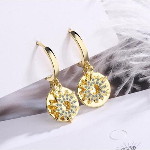 KOFSAC New Luxury Shiny Sunlight Round Hoop Earrings Women 925 Sterling Silver Jewelry Personality Earring Lady Fashion Gifts