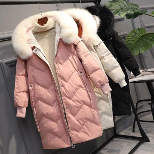 ZVAQS Womens Winter Down Jacket Hooded Fur Collar Female Parkas Thick 50% Duck Down Jackets for Women Long Clothing Ropa TN30