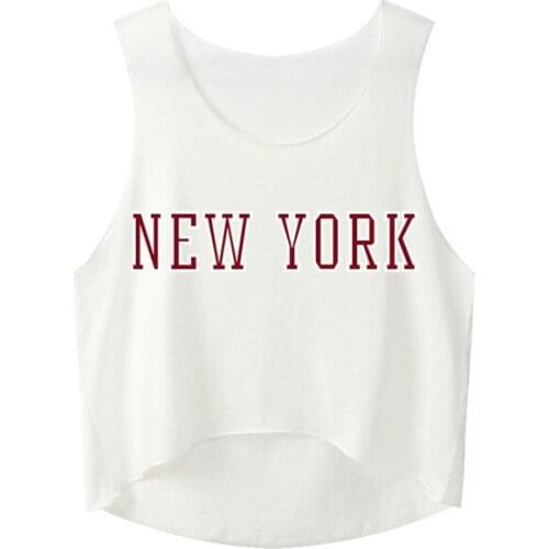 NEW YORK Letter Print Ladies Crop Top Summer Cotton Sexy Slim Hipster For Girl Funny Top Tee Short Vest Whtie Black