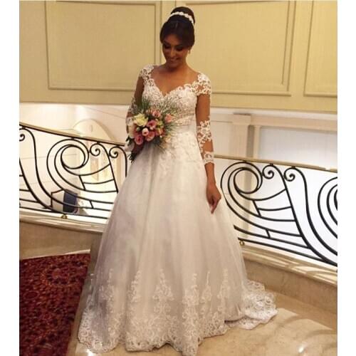 Sheer Three Quarter Sleeves Winter 2018 vestido de noiva Casamento Robe De Mariage Sexy Bridal Gown mother of the bride dresses