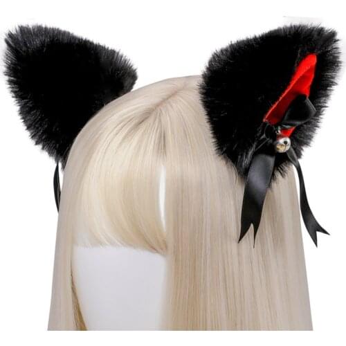 1 Pair Lovely Furry Cat Ears With Bell Hair Clip Anime Animal Fox Hairpins Headwear Lolita Cat Cosplay Halloween Party Gifts