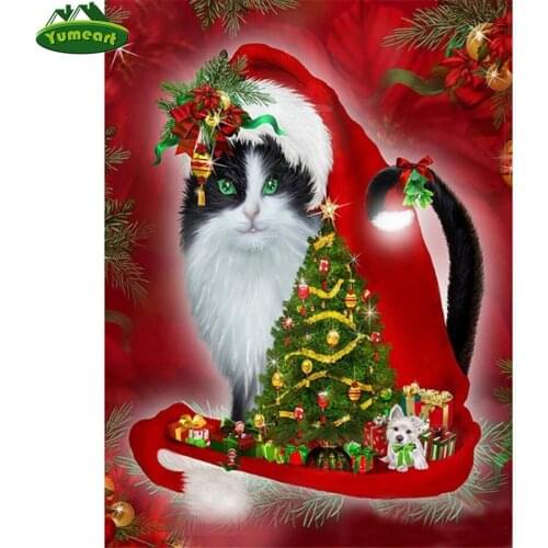 5D Diamond Painting by Number Christmas Tree Cat Needlework Crystal Rhinestones Diamond Embroidery Mosaic Cross Stitch Art Craft