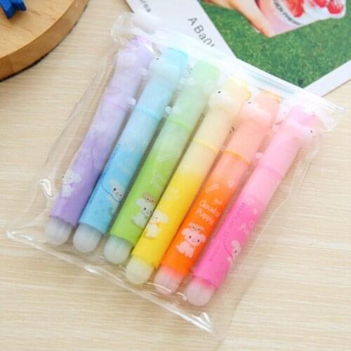 6 Pcs / Pack, Wholesale Creative Morning Cartoon Cute Puppy Mini 6 Sticks Fluorescent Pen