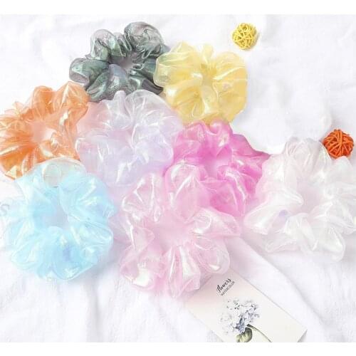9pcs/lot Women Hair Ties Sets Candy Color Bright Organza Scrunchy Pack Bulk Schrunchy Lot Glitter Bling Hair Elastic