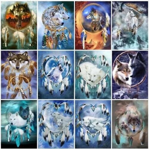 Diamond Painting Wolf Feather 5D DIY Full Drill Diamond Embroidery Animal Modern Abstract Mosaic Picture Cross Stitch Home Decor