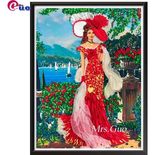 Diamond Painting Diy Full Round 5D Beautiful Red Dress Woman Diamond Embroidery Cross Stitch Rhinestone Diamond Mosaic Girl