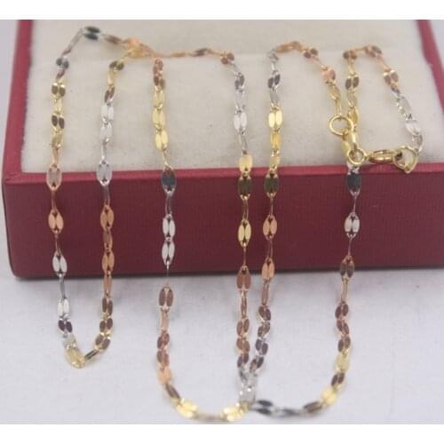 Pure 18k Multi-tone Gold Chain Unisex Luck 1.5mmW Lip Link Chain Necklace 18inches 1.21g