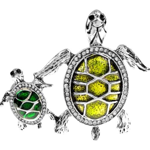 CINDY XIANG Rhinestone Sea Turtle Brooch Mom And Kids Animal Pin Vintage Fashion Jewelry Women And Men Accessories