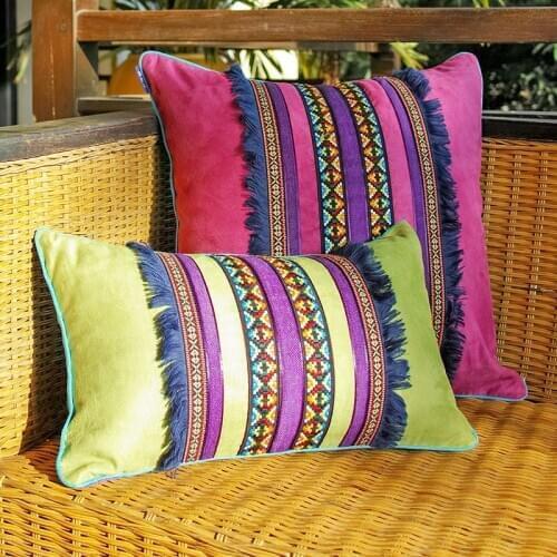 Colorful Morocco Tribal Boho Throw Pillow Covers 18X18 Inch Geometric Soft Suede Square Cushion Cover Vintage Sofa Pillow Case