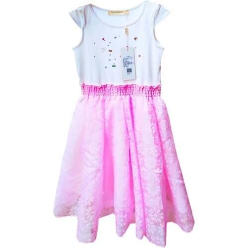 Childrens Girls Dress Summer Lace Diamond Mesh Sleeveless Sweet Princess Dress Kids Girl Clothings Pink White Size 110-Size 150