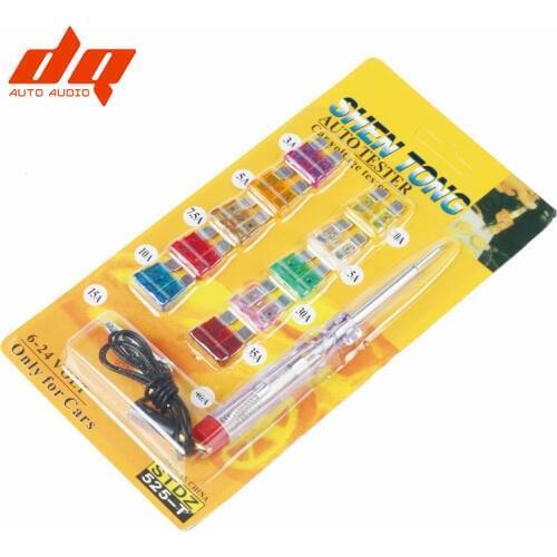 DC 6-24V 12V Auto Car Circuit Voltage Test Pen Fuse Car Diagnostic Tools Fuses Test Electrical Tool with 10pcs Blade Fuse 3A-40A