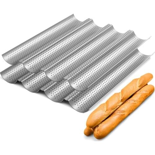 French Bread Baking Pan Nonstick Perforated Baguette Pan 4 Wave Loaves Loaf Bake Mold Toast Cooking Bakers Molding Tools
